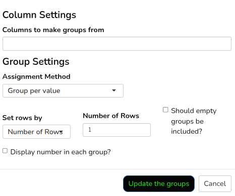 Groups from columns dialog box