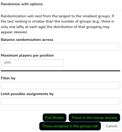 Load lineup dialog box