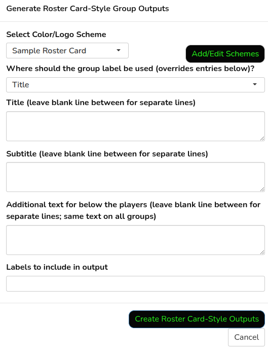 Groups Rostercard diaglog box