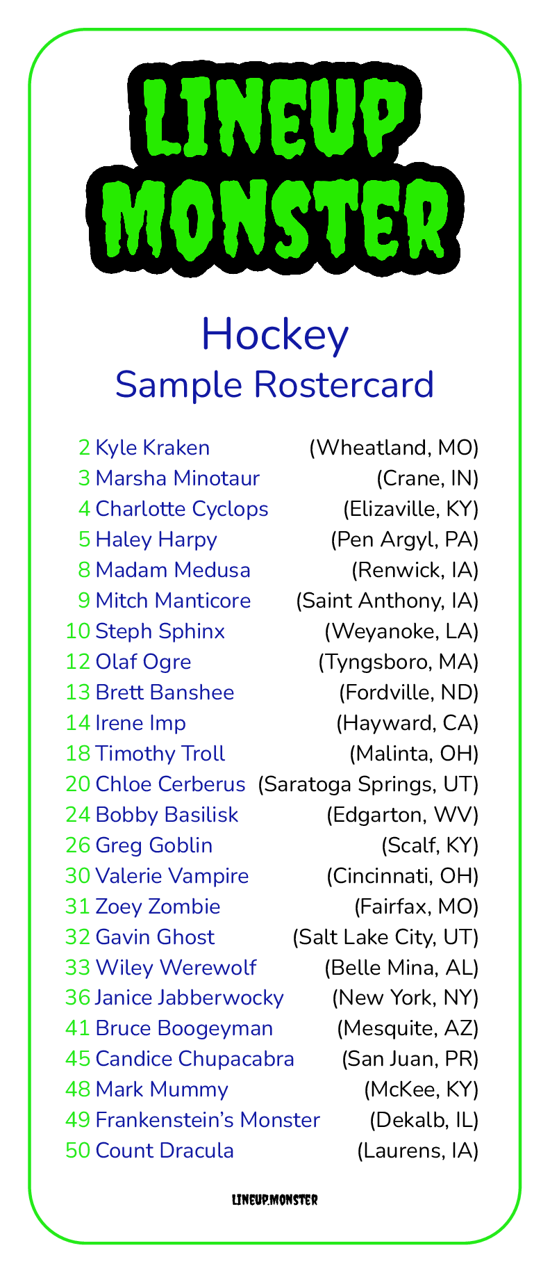 Sample rostercard`
