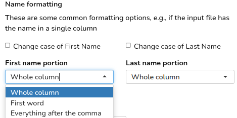 Upload roster name formatting options